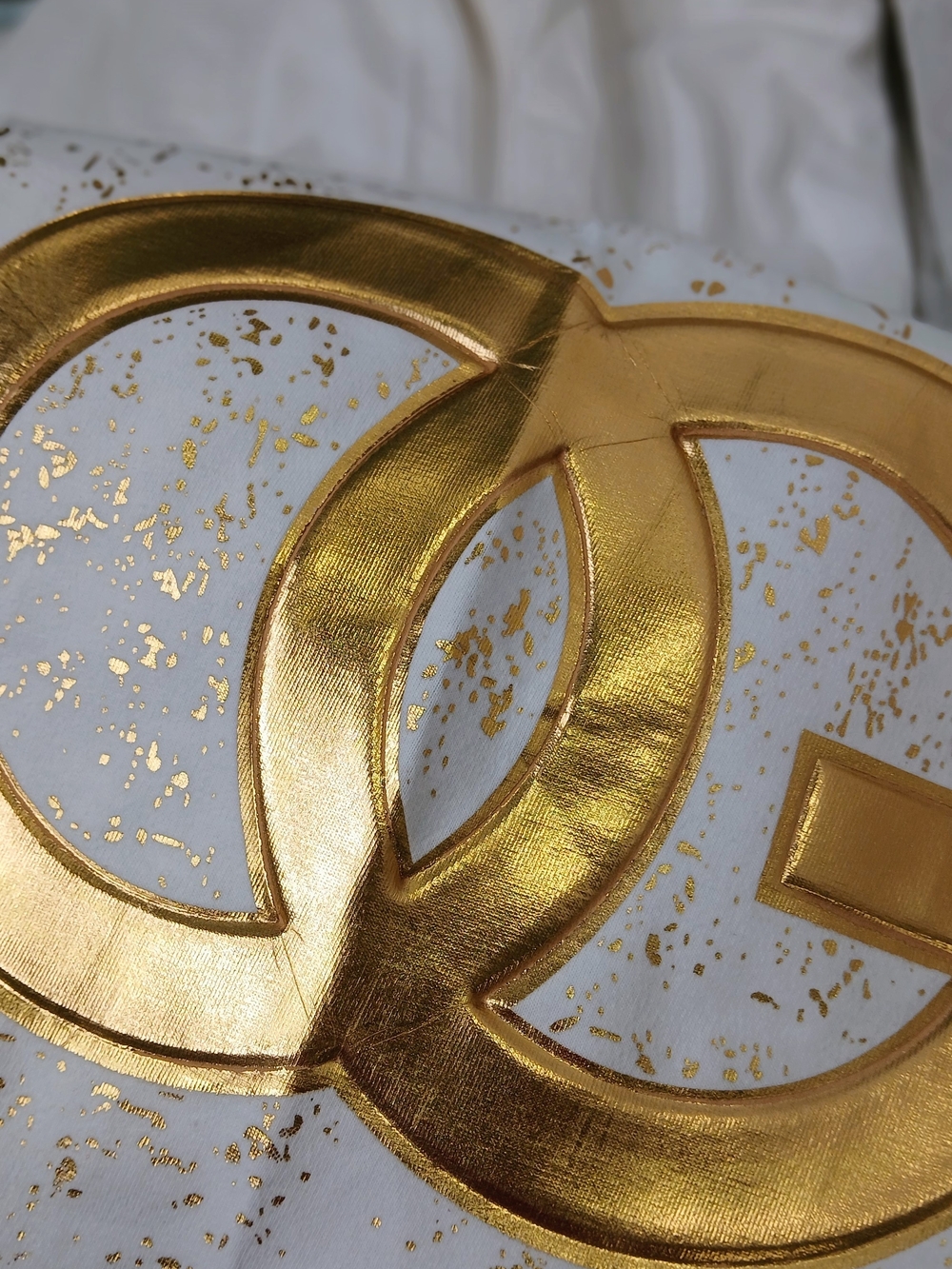 Gold Double-C Logo Accent Tee - White & Metallic Gold